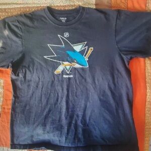 Reebok Navy Blue San Jose Sharks Logo Tee with Teal Accent